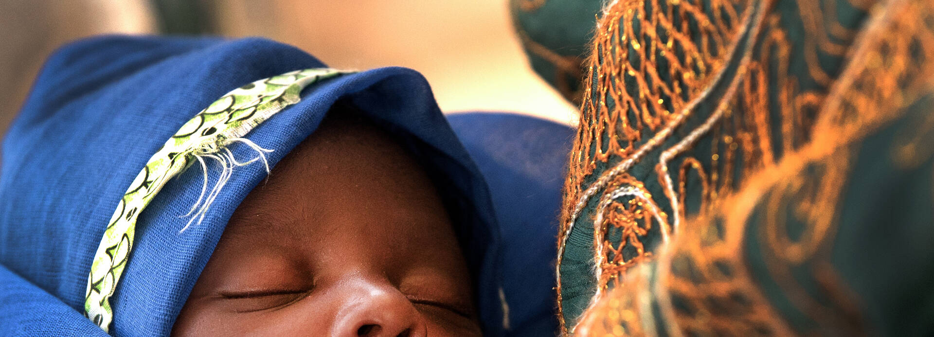 Baby schläft im Arm seiner Mutter.